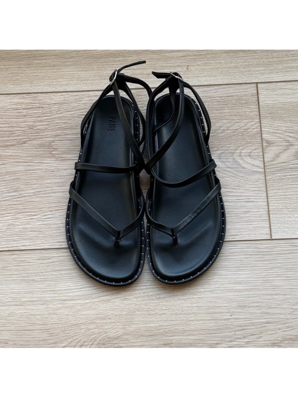 PAIGE Black Strappy Leather Flat Sandals NEW! Size 8.5 - Picture 7 of 9